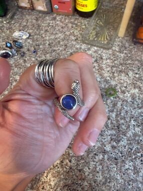 Silver Snake Wrap Ring with Blue Stone - Women Jewelry